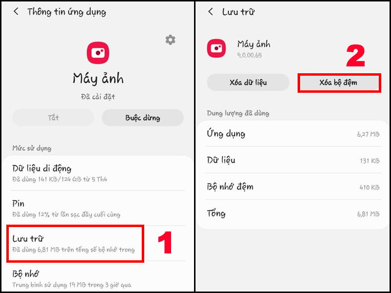 Chọn X&oacute;a bộ đệm